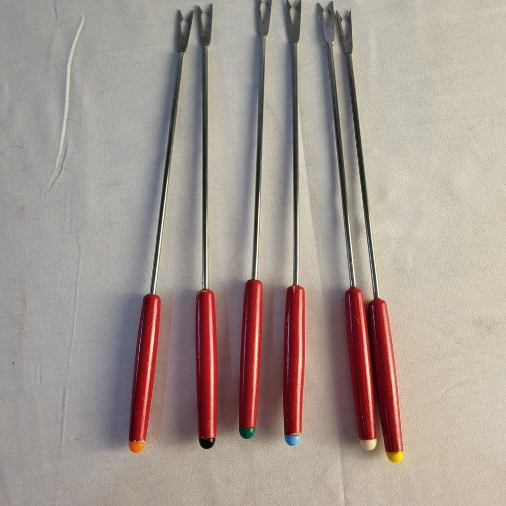 Vintage Mid Century Modern Stainless Steel 6 Piece Fondue Fork Set